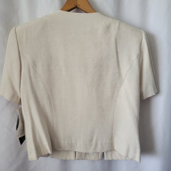 Vintage Karin Stevens 2 pc Pant Suit Sz 8 Rayon Poly Beige Embroidered NOS NWT - Picture 4 of 15